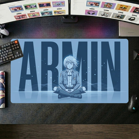 Armin anime mouse pad XL gaming desk mat Blue Meditative Typographic Portrait