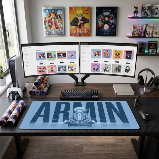Armin anime mouse pad XL gaming desk mat Blue Meditative Typographic Portrait