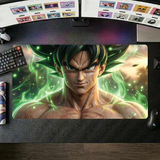 Goku anime mouse pad XL gaming desk mat Green Aura Portrait