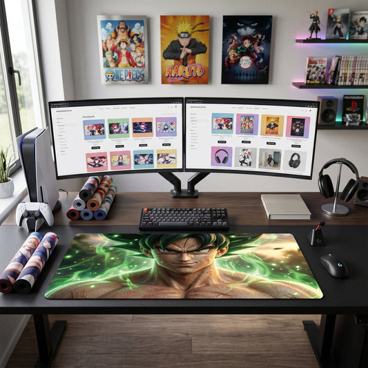 Goku anime mouse pad XL gaming desk mat Green Aura Portrait
