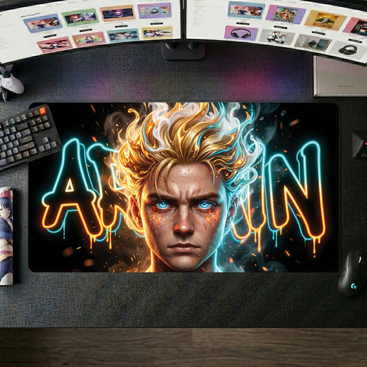 Armin anime mouse pad XL gaming desk mat Neon Flame Portrait