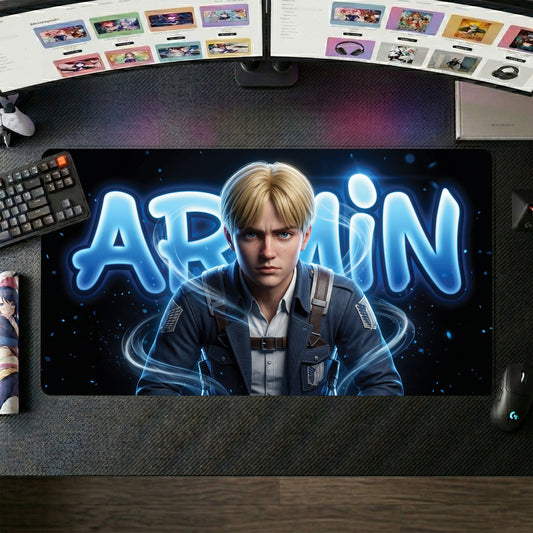 Armin anime mouse pad XL gaming desk mat Neon Glowing Cinematic Portrait 1