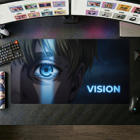 Eren anime mouse pad XL gaming desk mat Blue Vision Cinematic Portrait