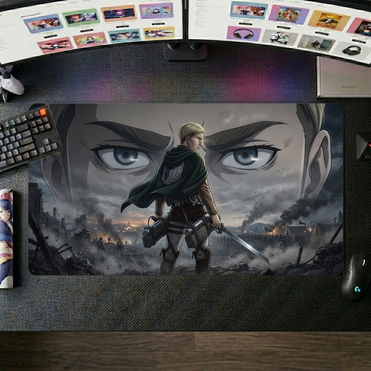 Eren anime mouse pad XL gaming desk mat Cinematic Battle Scarred Portrait