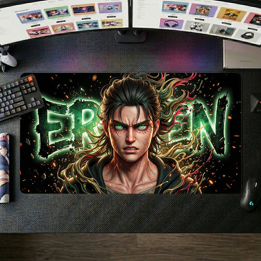 Eren anime mouse pad XL gaming desk mat Dark Cinematic Flame Emboss