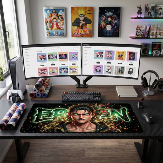 Eren anime mouse pad XL gaming desk mat Dark Cinematic Flame Emboss