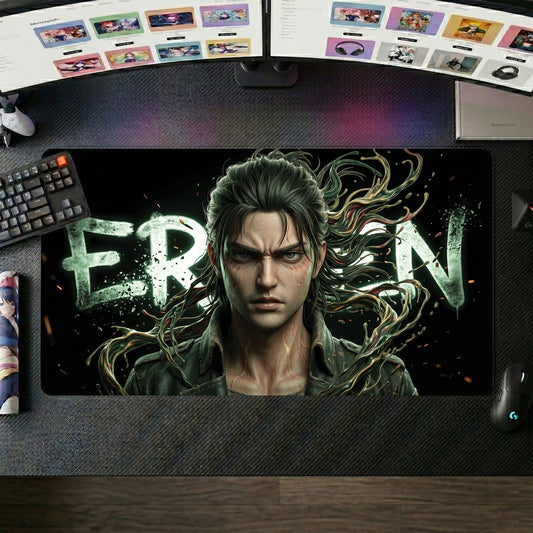 Eren anime mouse pad XL gaming desk mat Dark Cinematic Portrait