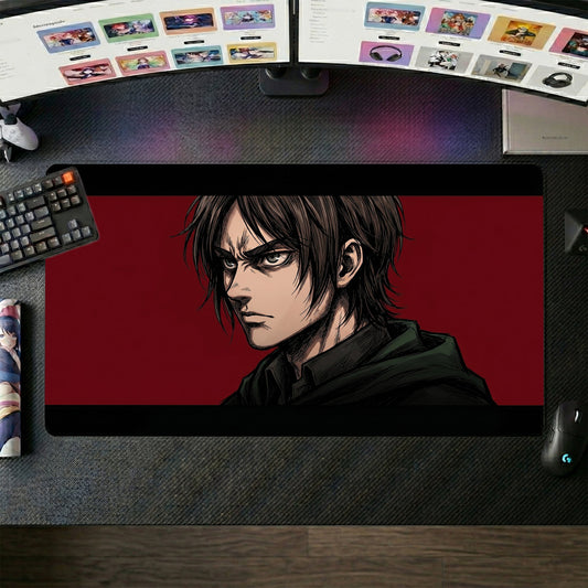 Eren anime mouse pad XL gaming desk mat Dark Intense Portrait