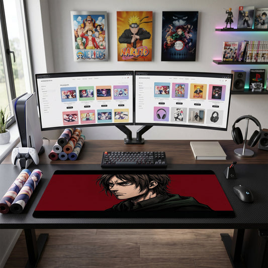 Eren anime mouse pad XL gaming desk mat Dark Intense Portrait