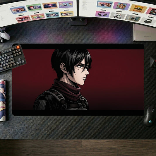 Eren anime mouse pad XL gaming desk mat Dark Portrait Red Background