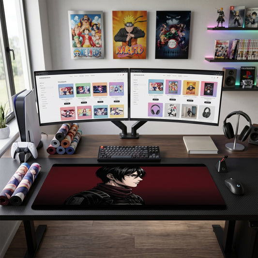 Eren anime mouse pad XL gaming desk mat Dark Portrait Red Background
