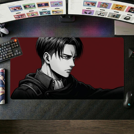 Eren anime mouse pad XL gaming desk mat Dark Portrait Red Background 1