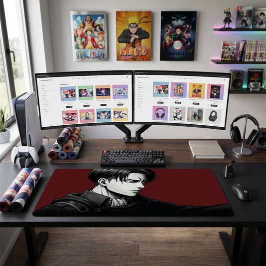 Eren anime mouse pad XL gaming desk mat Dark Portrait Red Background 1
