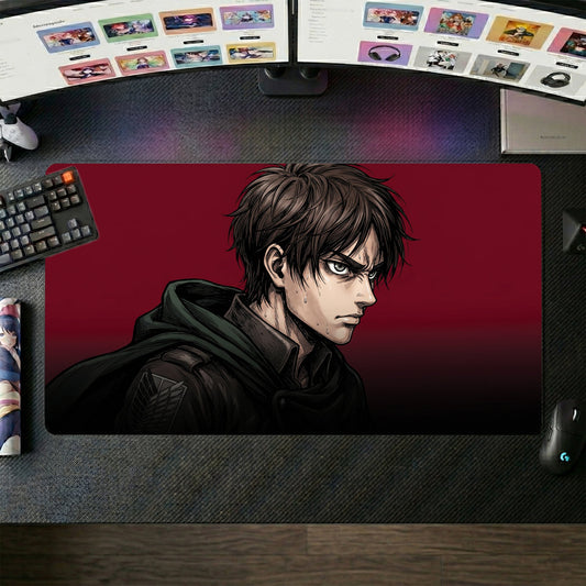 Eren anime mouse pad XL gaming desk mat Dark Portrait Red Gradient