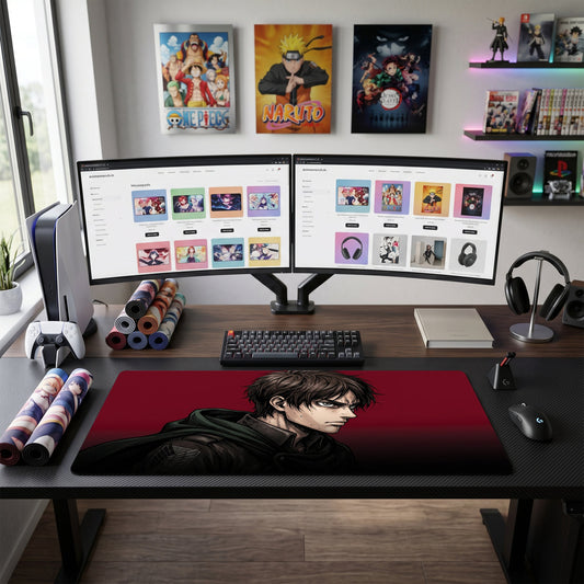 Eren anime mouse pad XL gaming desk mat Dark Portrait Red Gradient