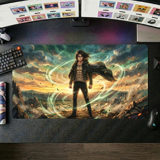 Eren anime mouse pad XL gaming desk mat Destroyed Landscape Cinematic