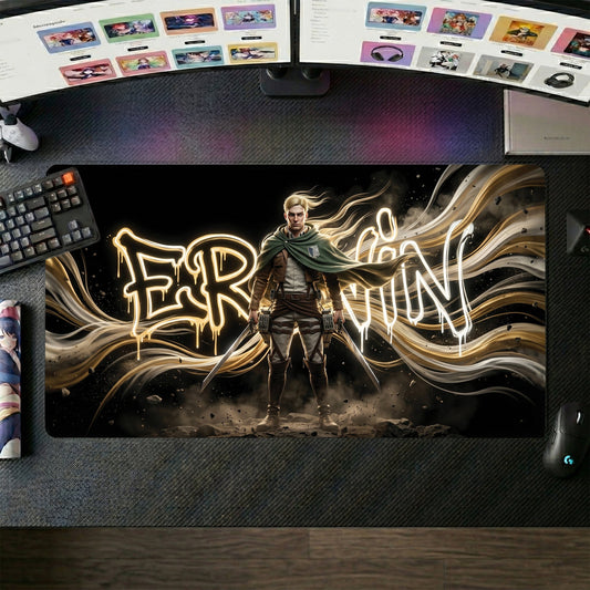 Eren anime mouse pad XL gaming desk mat Graffiti Neon Portrait