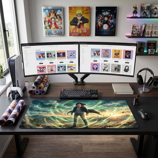 Eren anime mouse pad XL gaming desk mat Green Aura Cinematic Portrait