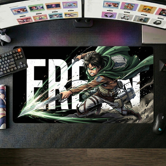 Eren anime mouse pad XL gaming desk mat Green Cloak Cinematic Action