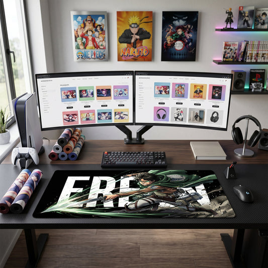 Eren anime mouse pad XL gaming desk mat Green Cloak Cinematic Action