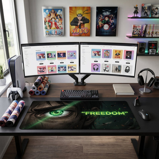 Eren anime mouse pad XL gaming desk mat Green Eye Cinematic Freedom