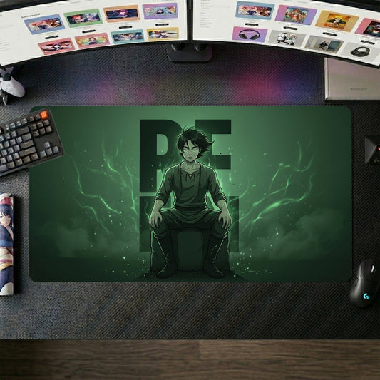 Eren anime mouse pad XL gaming desk mat Green Glowing Cinematic Portrait