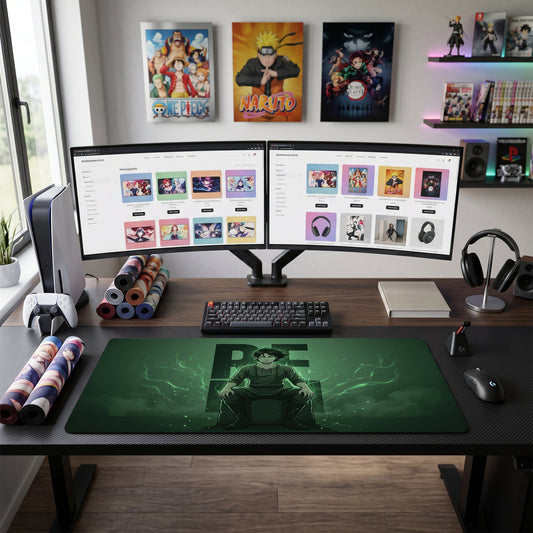 Eren anime mouse pad XL gaming desk mat Green Glowing Cinematic Portrait
