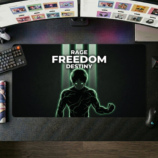 Eren anime mouse pad XL gaming desk mat Green Glowing Cinematic Silhouette
