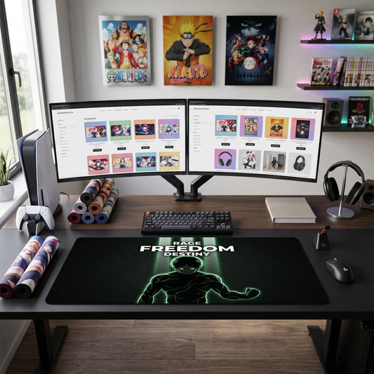 Eren anime mouse pad XL gaming desk mat Green Glowing Cinematic Silhouette