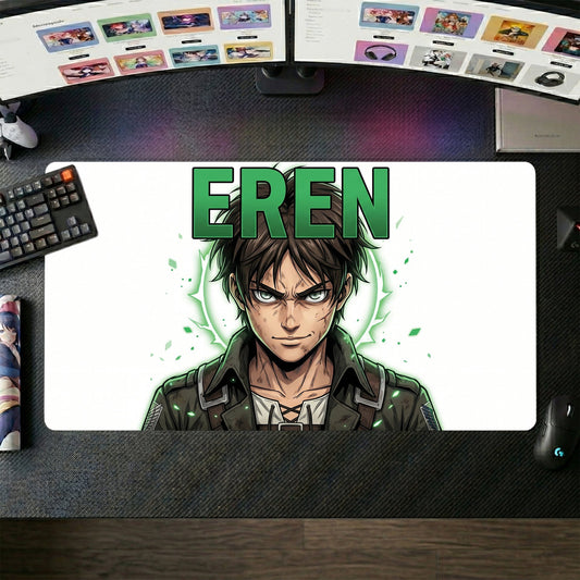 Eren anime mouse pad XL gaming desk mat Green Glowing Portrait