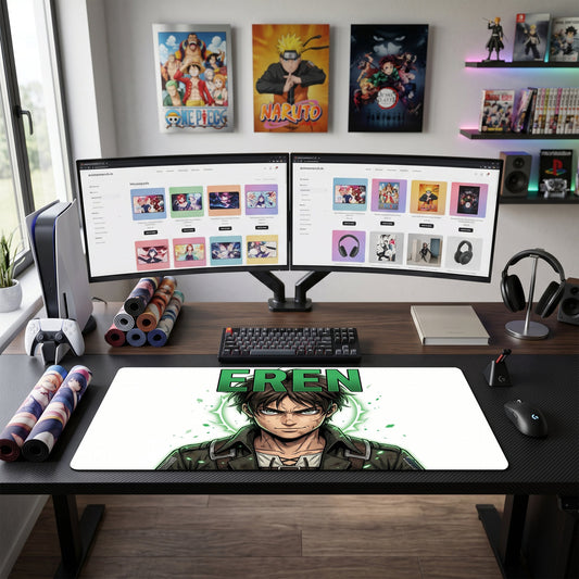 Eren anime mouse pad XL gaming desk mat Green Glowing Portrait