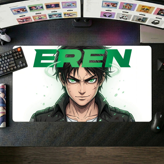 Eren anime mouse pad XL gaming desk mat Green Glowing Portrait 1