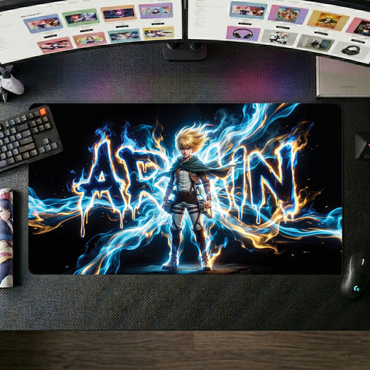 Eren anime mouse pad XL gaming desk mat Inferno Blaze Cinematic Portrait