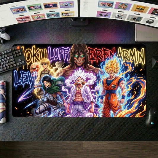 Eren anime mouse pad XL gaming desk mat Neon Flame Cinematic Portrait