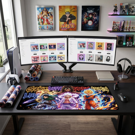 Eren anime mouse pad XL gaming desk mat Neon Flame Cinematic Portrait