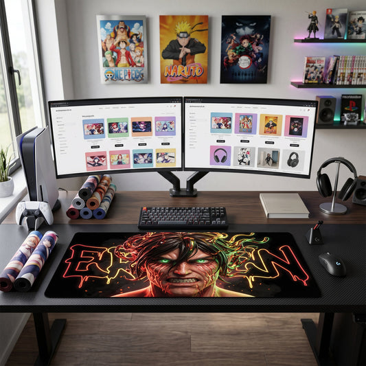 Eren anime mouse pad XL gaming desk mat Neon Glitch Portrait