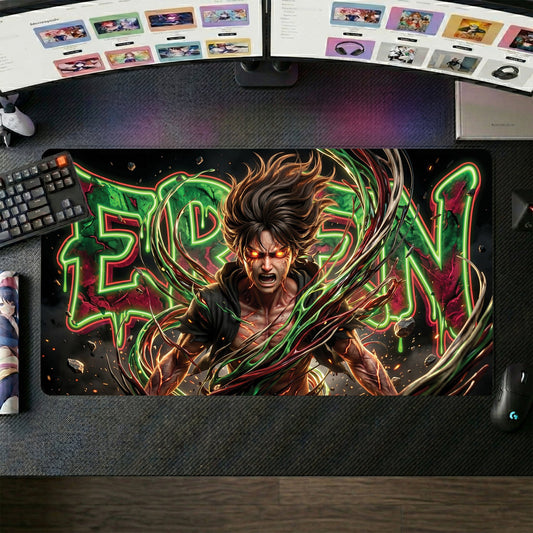 Eren anime mouse pad XL gaming desk mat Neon Graffiti Cinematic Portrait