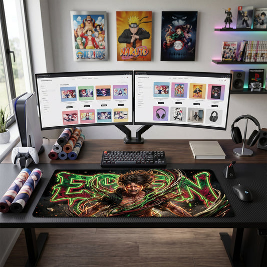 Eren anime mouse pad XL gaming desk mat Neon Graffiti Cinematic Portrait