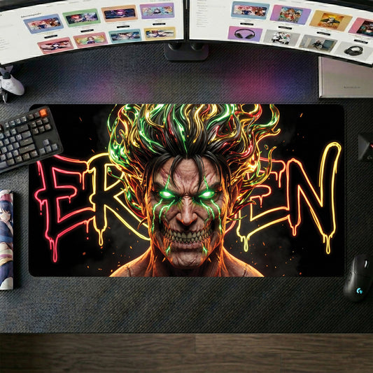 Eren anime mouse pad XL gaming desk mat Neon Titan Cinematic Portrait