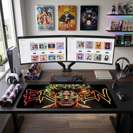 Eren anime mouse pad XL gaming desk mat Neon Titan Cinematic Portrait