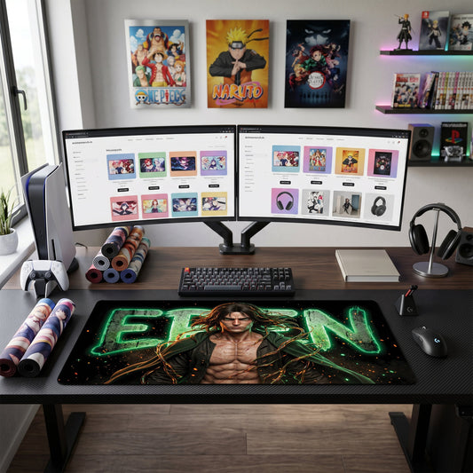 Eren anime mouse pad XL gaming desk mat Neon Titan Power Surge