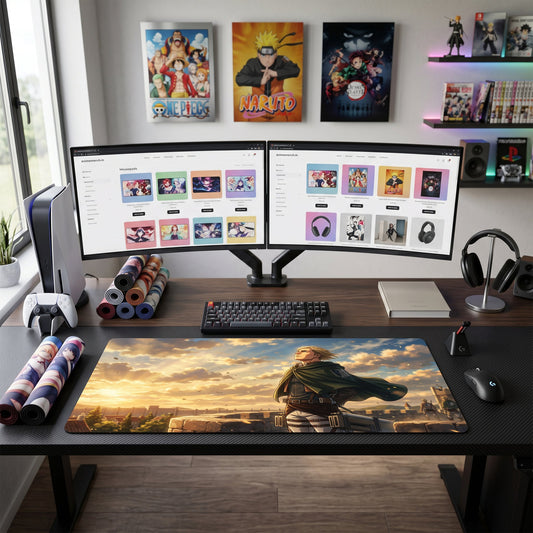 Eren anime mouse pad XL gaming desk mat Cinematic Sunset Hero Pose