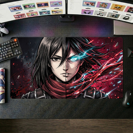 Eren anime mouse pad XL gaming desk mat Dark Cinematic Split Portrait
