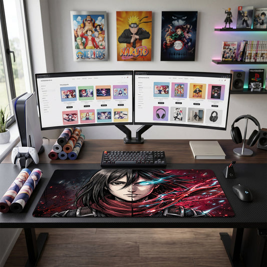 Eren anime mouse pad XL gaming desk mat Dark Cinematic Split Portrait