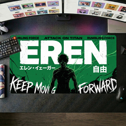 Eren anime mouse pad XL gaming desk mat Dark Green Cinematic Silhouette