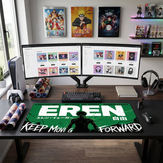 Eren anime mouse pad XL gaming desk mat Dark Green Cinematic Silhouette