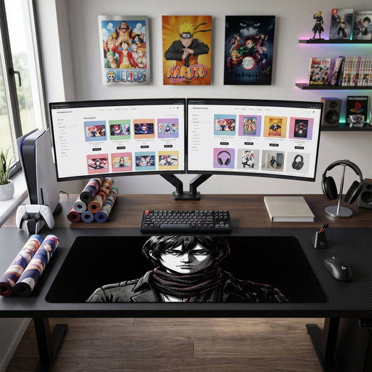 Eren anime mouse pad XL gaming desk mat Dark Portrait Red Accent