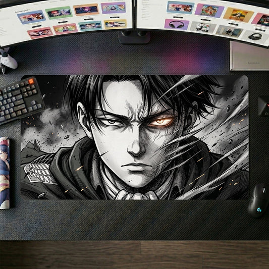 Eren anime mouse pad XL gaming desk mat Intense Cinematic Blackandwhite Portrait