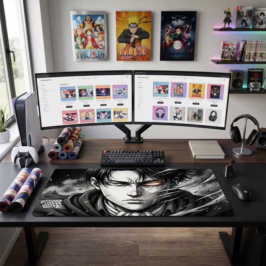 Eren anime mouse pad XL gaming desk mat Intense Cinematic Blackandwhite Portrait