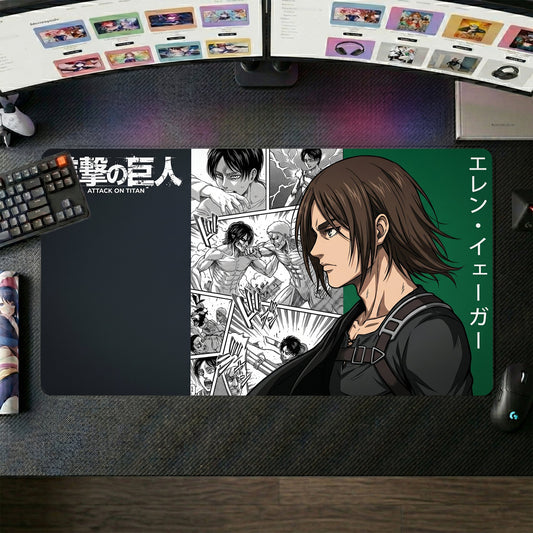 Eren anime mouse pad XL gaming desk mat Manga Collage Dark Portrait